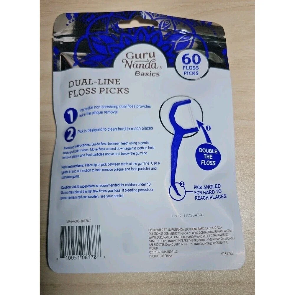Guru Nanda Basics DUAL-LINE THREAD FLOSS PICKS Double Clean Pick Angled 60 New